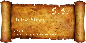 Simicz Vince névjegykártya